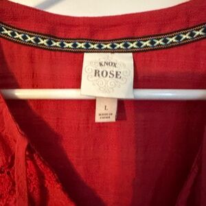 Knox Rose Vibrant Red Top with Embroidered Trim